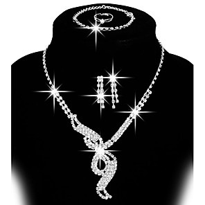 Dames Sieraden set - Strass, Verzilverd Schakels / ketting, Verstelbaar, Modieus omvatten Oorknopjes Druppel oorbellen Bib ketting Zilver Voor Bruiloft Feest Lahja / Ringen / Oorbellen / Kettingen